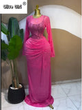 Women Long Sleeve Stacked Mesh See Though with Lining Bodycon Long Dress 2025 Autumn Evening Birthday Sexy Party Dresses