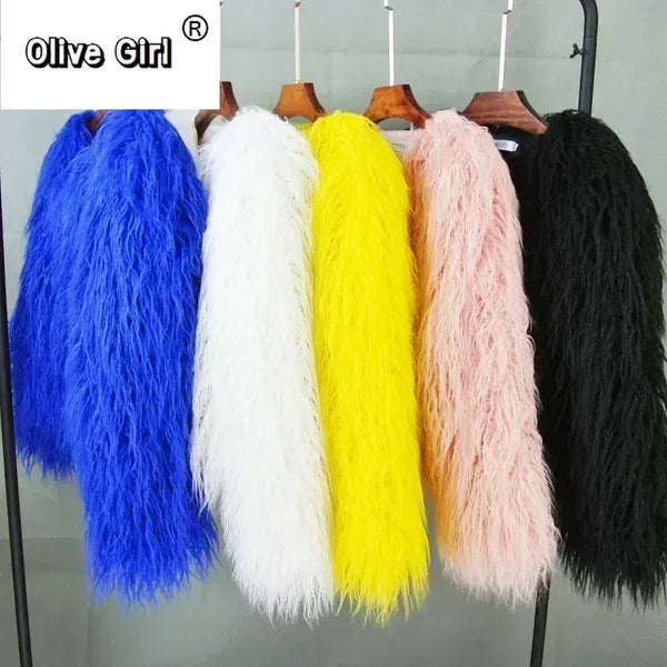 Solid Faux Fur Coats  Women Full Sleeve O-neck Open Stitch Covered Button Fur Jackets Winter Autumn Warm New Fashion