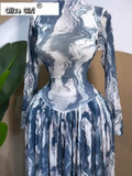 Women leaf Print patchwork smock Midi A-line Long Maxi Dress 2026 Elegant Evening Birthday Party Dresses Trendy Vestidos