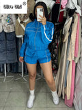 Women's Set Long Sleeve Jacket + Shorts Suit 2025 Summer Streetwear Active Slim Sporty Two 2 Piece Set Outfit Tracksuit