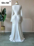Women Skew Neck Flare Long Sleeve Ruched Stacked Maxi Long Dress Fall Birthday Evening Sexy Party Dresses with Scarf
