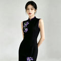 Black Retro Modified Short Sleeved Cheongsam Dress Embroidered with Flowers 2026 Slim and Sophisticated Suitable for Daily Wear