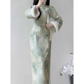 Dress Cheongsam 2026 New Winter Outfit Young Style Girl High-end Temperament Green Long Style Plus Velvet Dress