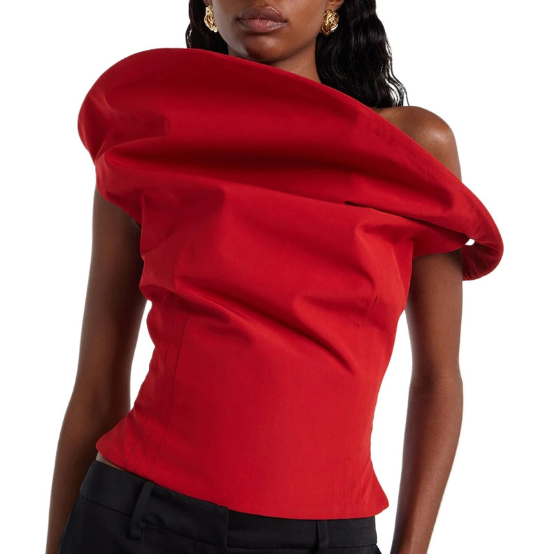 American Hot Girl Style Solid Tank Tops for Women Diagonal Collar Off One Shoulder Slimming Streetwear Vest Female Summer