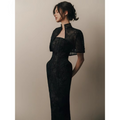 Customized Mandarin High Neck Short Sleeve Prom Dress Textured Floral Embroidery vestidos de noche Sheath Evening Dresses
