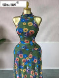 2026 Fall Women O-neck Sleeveless Print Mermaid Long Maxi Dress Cocktail Evening Birthday Beach Sexy Night Party Dresses