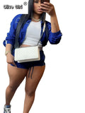 Women's Set Long Sleeve Jacket + Shorts Suit 2025 Summer Streetwear Active Slim Sporty Two 2 Piece Set Outfit Tracksuit