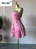 Women Rose Floral Spaghetti Strap Lace Up Back Midi Mini A-line Dress 2026 Street Birthday Party Dresses Trendy Vestidos
