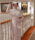 Printed Sleeveless Qipao Dress+lace Shawl Atmosphere Set for Women's Clothing