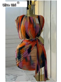 Tie Dye Printed Women's Set Ruched Short Sleeve T-Shirt Tops and Stacked Mini Skirts Suit 2025 Two 2 Piece Sets Outfit