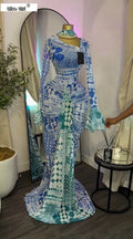 Women Tie Dye Printed Skew Neck Flare Long Sleeve Ruched Stacked Maxi Long Dress  Summer Birthday Sexy Party Dresses