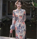 Dress 2026 Autumn and Winter Velvet National Style Improved Cheongsam Qipao Ink Painting Cold Long-sleeved Dress