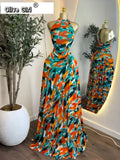 2026 Fall Women O-neck Sleeveless Print Mermaid Long Maxi Dress Cocktail Evening Birthday Beach Sexy Night Party Dresses