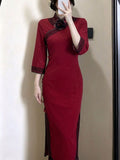 2026 Autumn Long Versatile Cheongsam Dress with Slimming Temperament Retro Chinese Style and Slim Fit