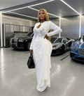Women O-neck Ribbon Ruched Long Sleeve Bodycon Maxi Long Dress 2026 Summer Sexy Birthday Party Vacation Trendy Dresses