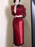 2026 Autumn Long Versatile Cheongsam Dress with Slimming Temperament Retro Chinese Style and Slim Fit
