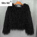 Solid Faux Fur Coats  Women Full Sleeve O-neck Open Stitch Covered Button Fur Jackets Winter Autumn Warm New Fashion