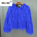 Solid Faux Fur Coats  Women Full Sleeve O-neck Open Stitch Covered Button Fur Jackets Winter Autumn Warm New Fashion