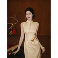 Chinese Pearl Embroidery Engagement Qipao Women's Summer Sleeveless Hollow Out Long Chinese Style Dress Women's High-end Clothing
