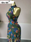 Women Printed Sleeveless with Sashes Fit and Flare A-line Maxi Dress 2026 Streetwear Beach Holiday Long Dresses Vestido