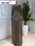 Women Plaid Round Neckline Long Sleeve Fit and Flare Long Maxi Dress 2025 Even Party Education Vacation Dresses Vestidos