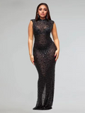 Fall Diamonds Hot Rhinestones O-neck Women Sleeveless Bodycon Long Dress Birthday Party Evening Prom Maxi Dresses