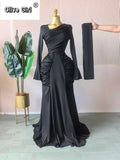 Women Skew Neck Flare Long Sleeve Ruched Stacked Maxi Long Dress Fall Birthday Evening Sexy Party Dresses with Scarf