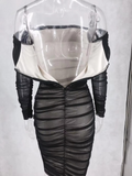Sexy Black Mesh Summer Dress Women Slash Neck Folds Bodycon Dress Woman Party Night Vintage Elegant Dress Ladies Vestidos