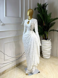 Women O-neck Ribbon Ruched Long Sleeve Bodycon Maxi Long Dress 2026 Summer Sexy Birthday Party Vacation Trendy Dresses