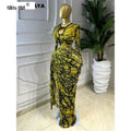 Women Striped Print Ribbon Ruched Long Sleeve Bodycon Maxi Long Dress 2026 Sexy Birthday Party Education Trendy Dresses