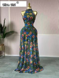 Women Printed Sleeveless with Sashes Fit and Flare A-line Maxi Dress 2026 Streetwear Beach Holiday Long Dresses Vestido
