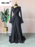 Women Skew Neck Flare Long Sleeve Ruched Stacked Maxi Long Dress Fall Birthday Evening Sexy Party Dresses with Scarf