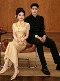 Chinese Pearl Embroidery Engagement Qipao Women's Summer Sleeveless Hollow Out Long Chinese Style Dress Women's High-end Clothing
