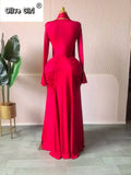 Women Skew Neck Flare Long Sleeve Ruched Stacked Maxi Long Dress Fall Birthday Evening Sexy Party Dresses with Scarf