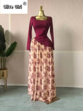 Women Print Full Sleeve Sashes Elegant Long Maxi Dress 2026 Fall Birthday Holiday Evening Sexy Party Dresses Vestidos