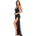Gold Summer Split Apparel Sexy Women Dress Backless Vintage Dress Sequin Tassel Party Club Wear Maxi Floor Length Dress