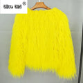 Solid Faux Fur Coats  Women Full Sleeve O-neck Open Stitch Covered Button Fur Jackets Winter Autumn Warm New Fashion
