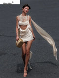 Irregular Sexy Dress Women Pleats Single Shoulder Sleeveless Backless Tassel Trend Prom Party Clubwear Mini Bodycon