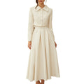 Elegant Bridesmaids White Two Piece Set for Women Lapel Pearl Accent Crop Jacket A Line Midi Skirts Suit for Formal Events