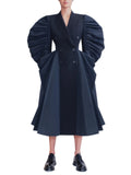 Autumn Long Oversized Elegant Draped Patchwork Trench Coat For Women Double Breasted Luxury Designer Overcoat Runway Fashion