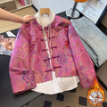 Round Neck Disc Buckle Padded Cotton Coat Top Satin Jacquard Warm with Thickened Top Two-piece Coat