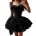 Sexy 3D Floral Mini Dress for Women Sweetheart Neck Sleeveless Fish Bone Tunic Birthday Party Flirty Skirt Female Clothing