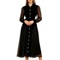 Elegant Patchwork Beading Formal Party Dresses for Women O Neck Long Sleeve Spliced Sheer Mesh Midi Dress Female Clothing