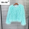 Solid Faux Fur Coats  Women Full Sleeve O-neck Open Stitch Covered Button Fur Jackets Winter Autumn Warm New Fashion