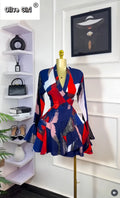 Women Tie Dye Print Flare Long Sleeve Wrap V-neck with Sashes Ruffle Dress 2026 Elegant Vacation Party Birthday Dresses
