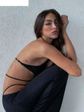 Hollow Straps 2 Piece Sets Woman Summer Sexy Solid Halter Backless Tops+Sequined Flared Pants Party Skinny Outfits