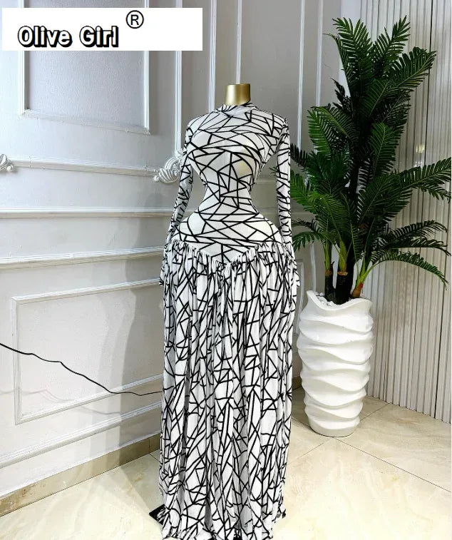 Women Full Sleeve Printed O-neck Maxi Long Dress 2026 Evening Birthday Vacation Sexy Party Club Vestidos Dresses