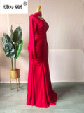 Women Skew Neck Flare Long Sleeve Ruched Stacked Maxi Long Dress Fall Birthday Evening Sexy Party Dresses with Scarf