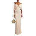 Apricot Elegant Draped Bodycon Maxi Dress for Women Off The Shoulder Ruched Accent Evening Skirt for Wedding Guest Occasions