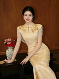 Chinese Pearl Embroidery Engagement Qipao Women's Summer Sleeveless Hollow Out Long Chinese Style Dress Women's High-end Clothing